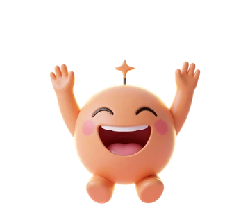 Spark, a round orange bot, cheering with both arms up.