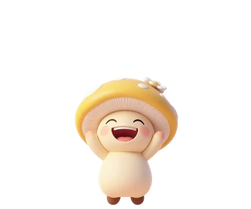 Sunny, a yellow mushroom sprite with a flower, cheering.